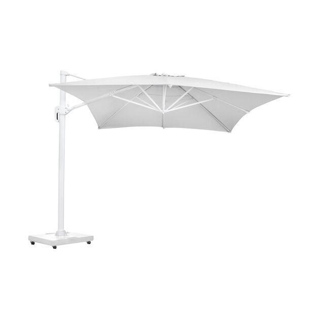 Sleutel discretie Worden Rufina zweefparasol in wit aluminium met natte white all weather sunbrella®  luxe parasoldoek - L1 300 x L2 400 cm (met voet)