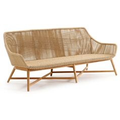 Borgo 3-seater garden sofa in teak and natural twisted woven resin
