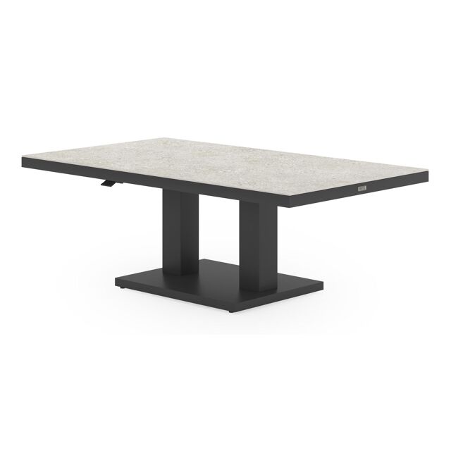vrijdag scherp Roestig Cirello Pop up loungetafel in zwart aluminium en beige volkeramiek - L 140  x B 80 x H 71,6 cm